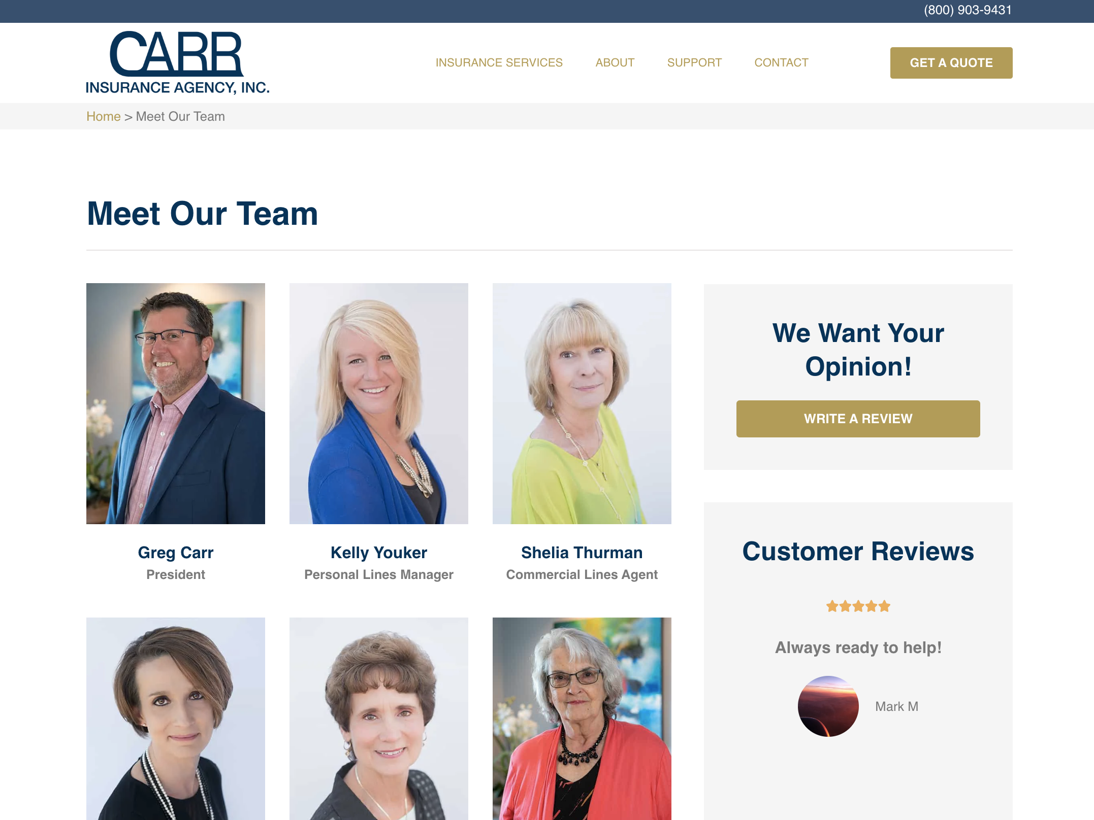 Carr insurance agency team page
